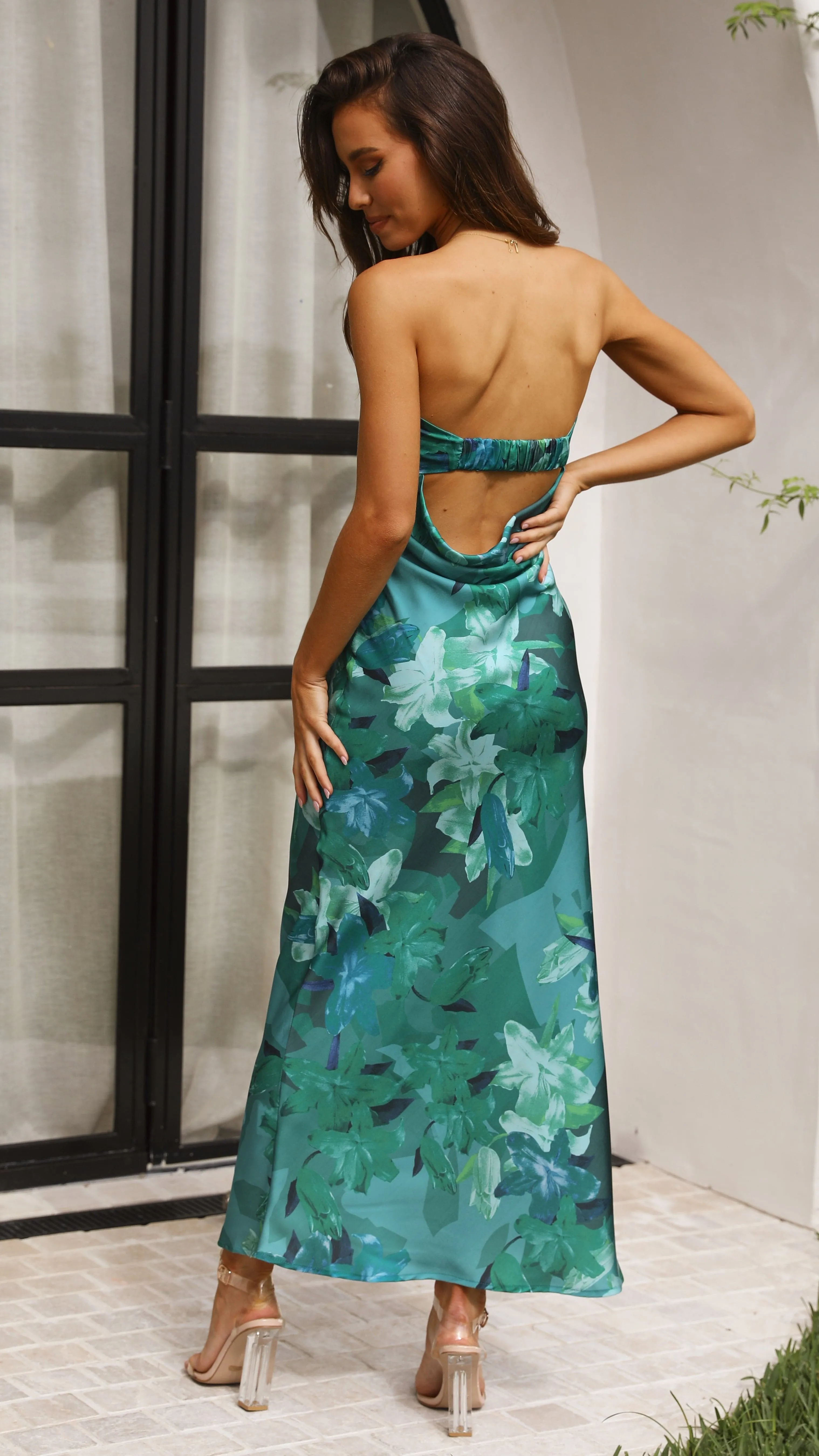Miya Maxi Dress - Green Print Billy J