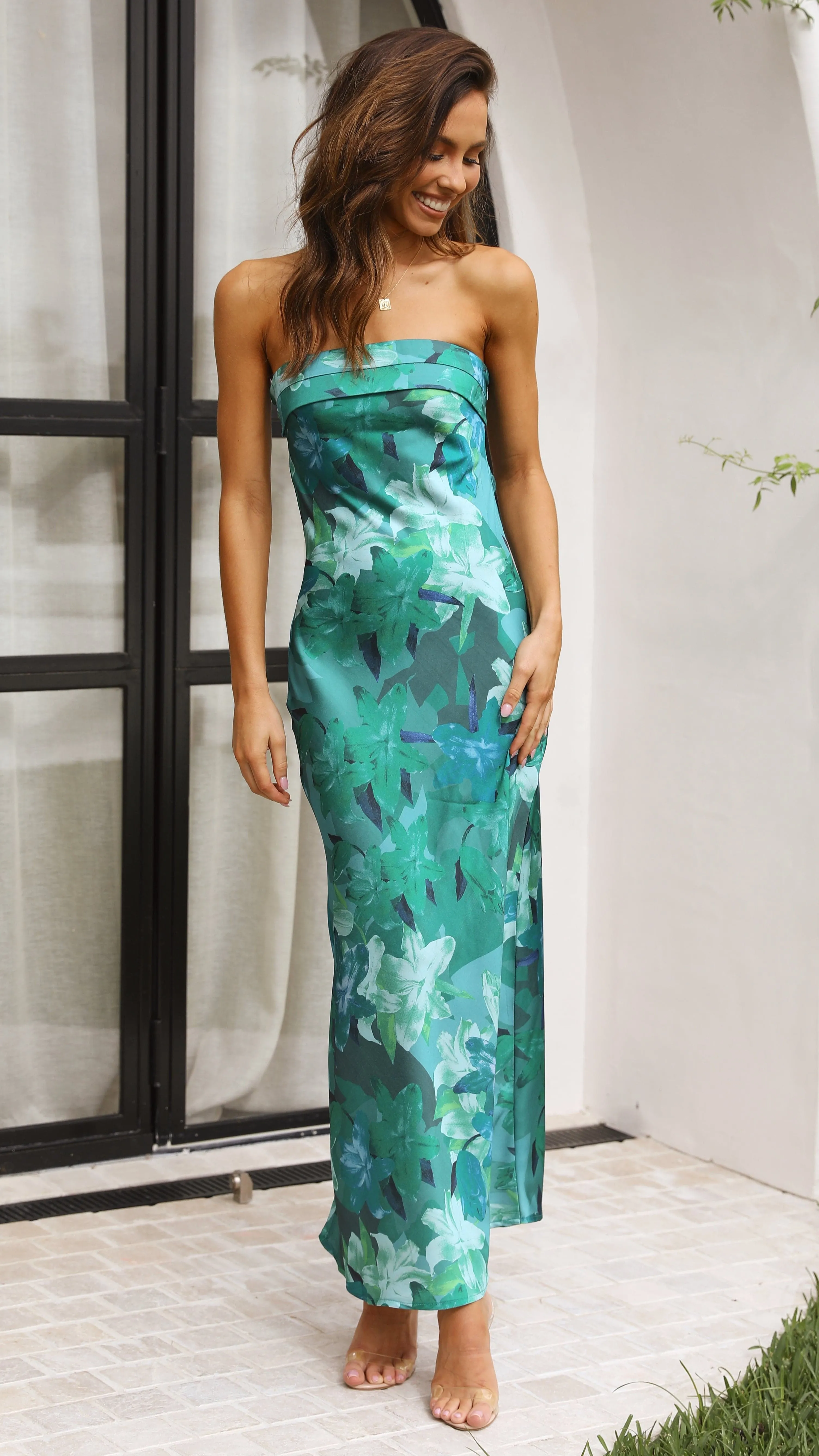 Miya Maxi Dress - Green Print Billy J