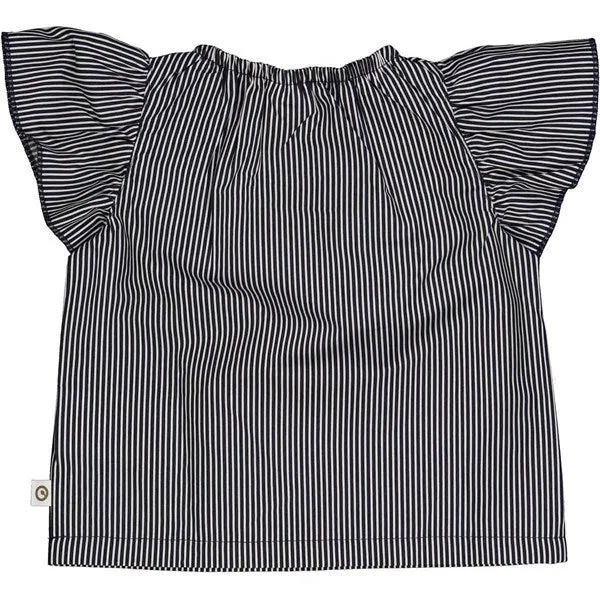 Msli Balsam Cream/Night Blue Poplin Stripe Frill Top