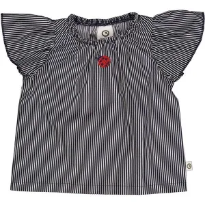 Msli Balsam Cream/Night Blue Poplin Stripe Frill Top