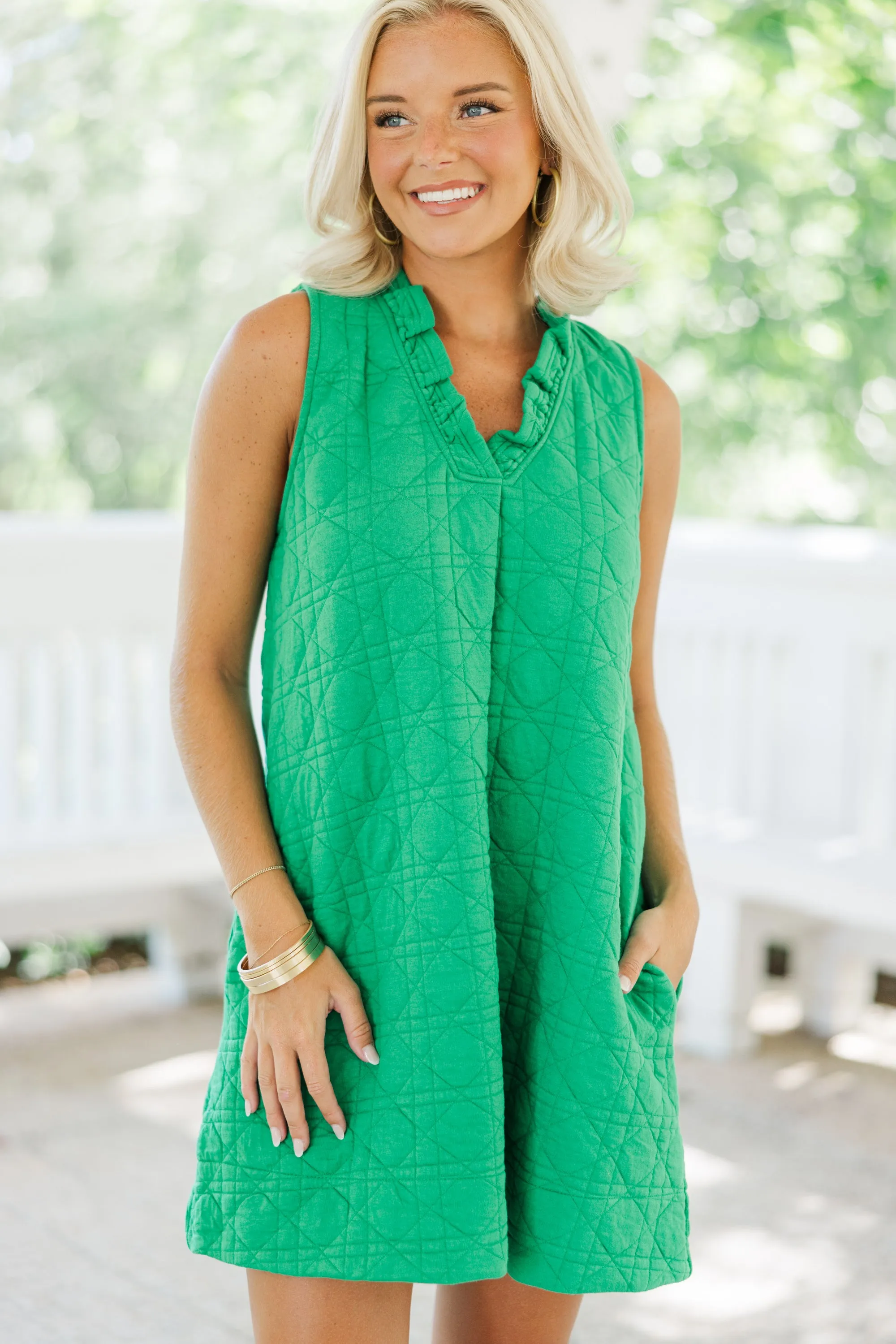 Never Been Better Green Textured Dress
