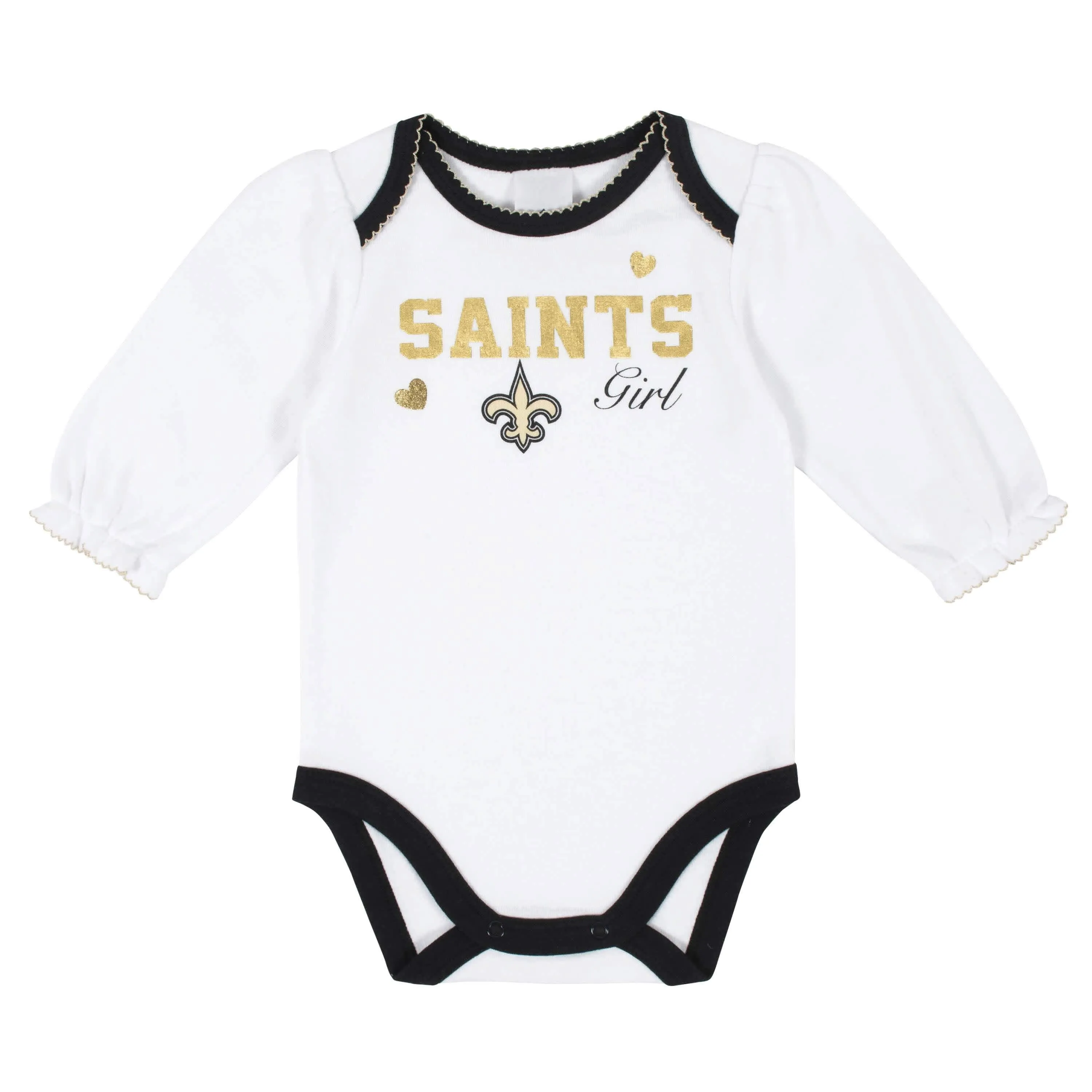 New Orleans Saints Baby Girls Long Sleeve Bodysuits Gerber Childrenswea