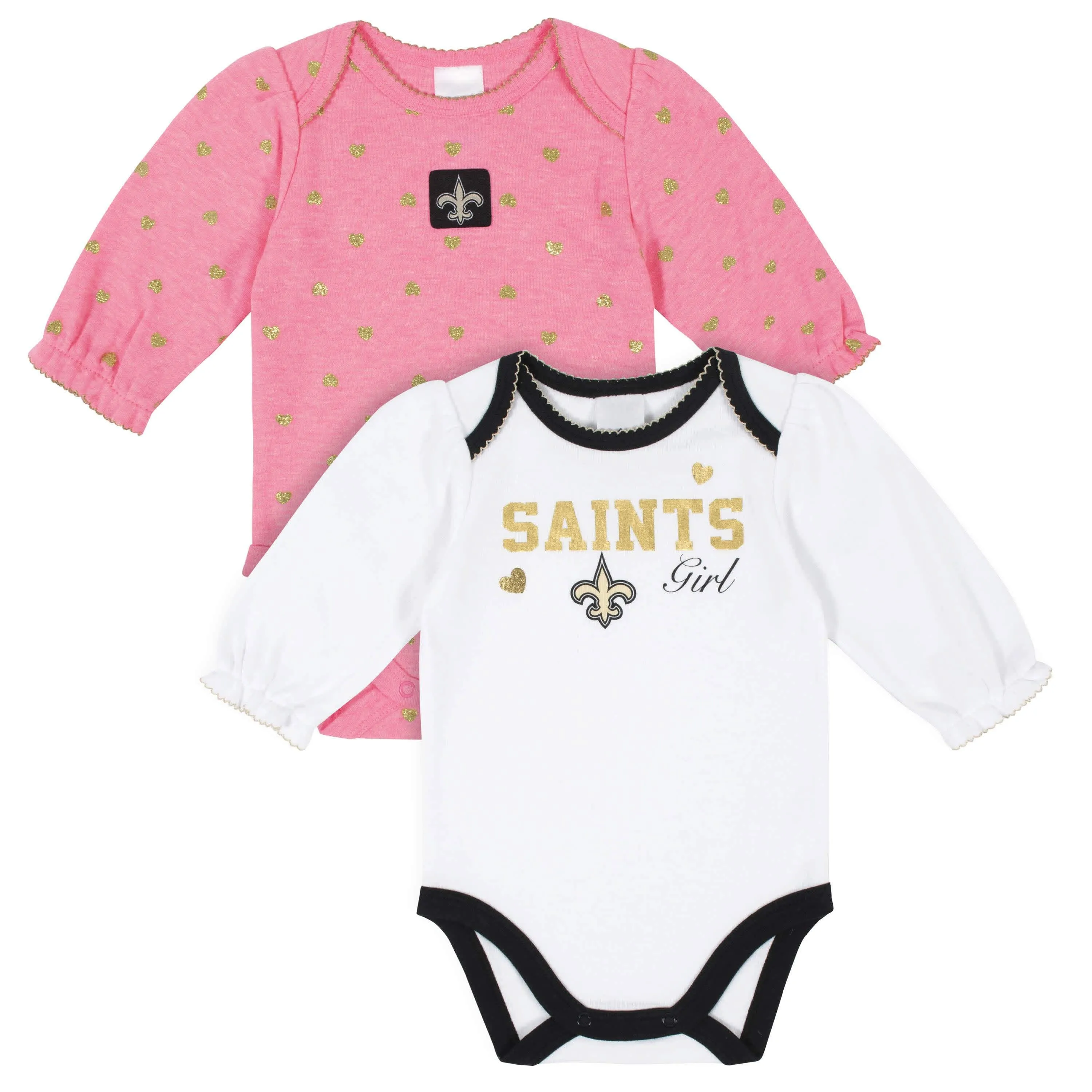 New Orleans Saints Baby Girls Long Sleeve Bodysuits Gerber Childrenswea