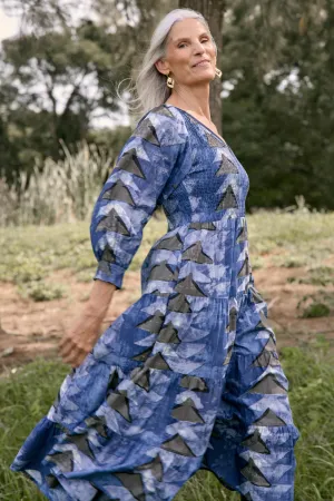 Nicci Shirred Dress in Bagru Adrift