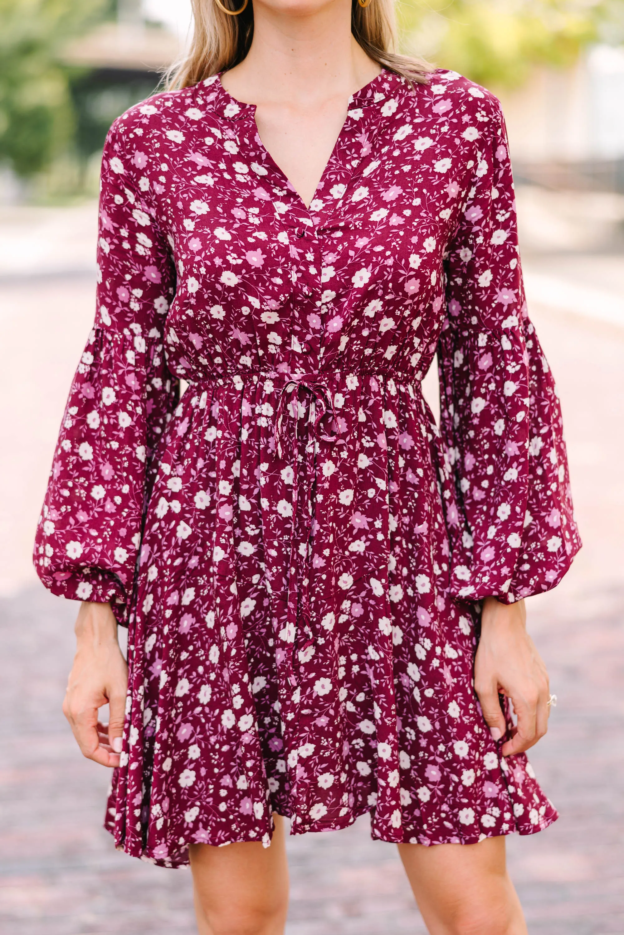 Out For The Day Burgundy Red Floral Dress