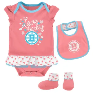 Outerstuff NHL Infant Girls Boston Bruins Pink Love Hockey Creeper Set