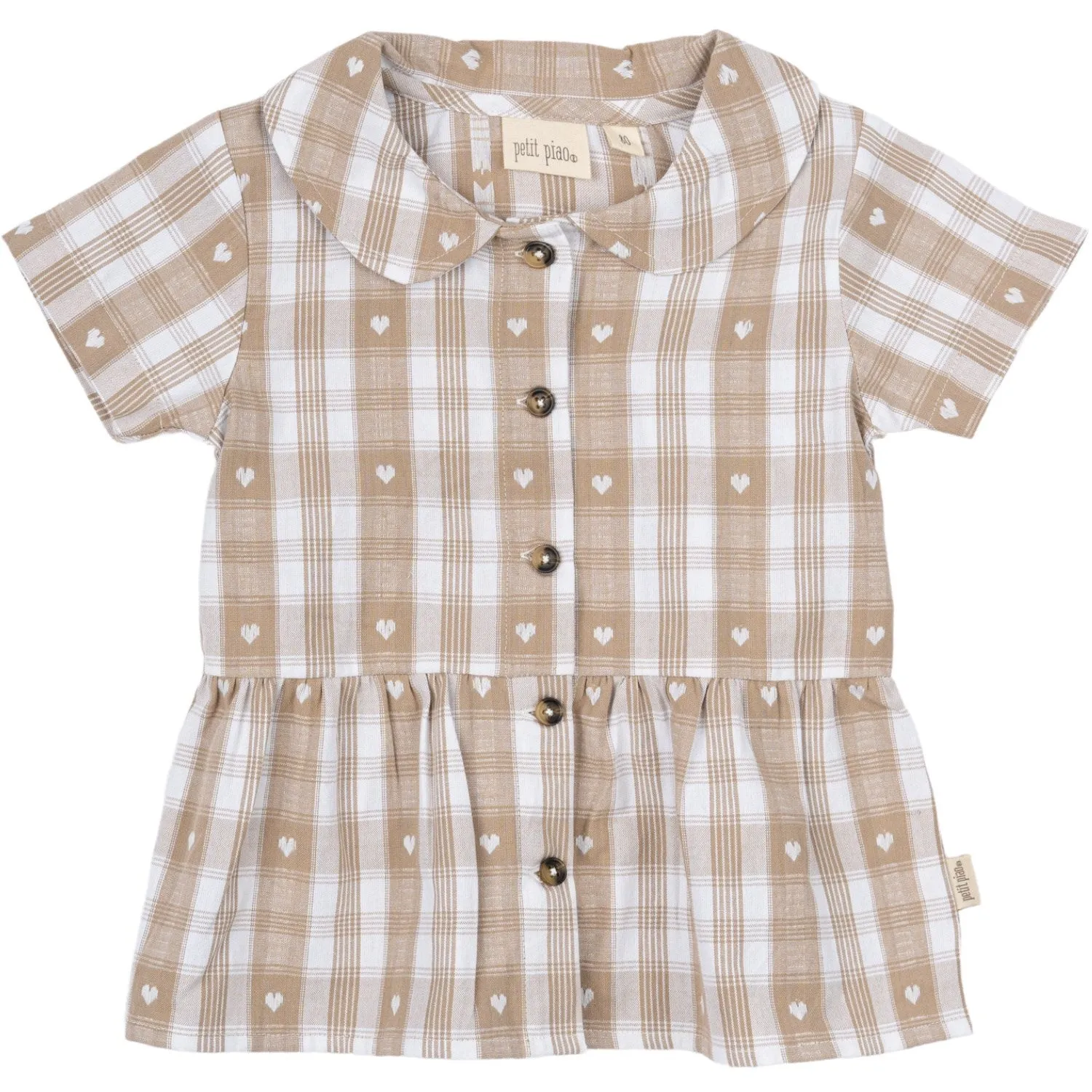 Petit Piao Off White Heart Shirt S/S Round Woven