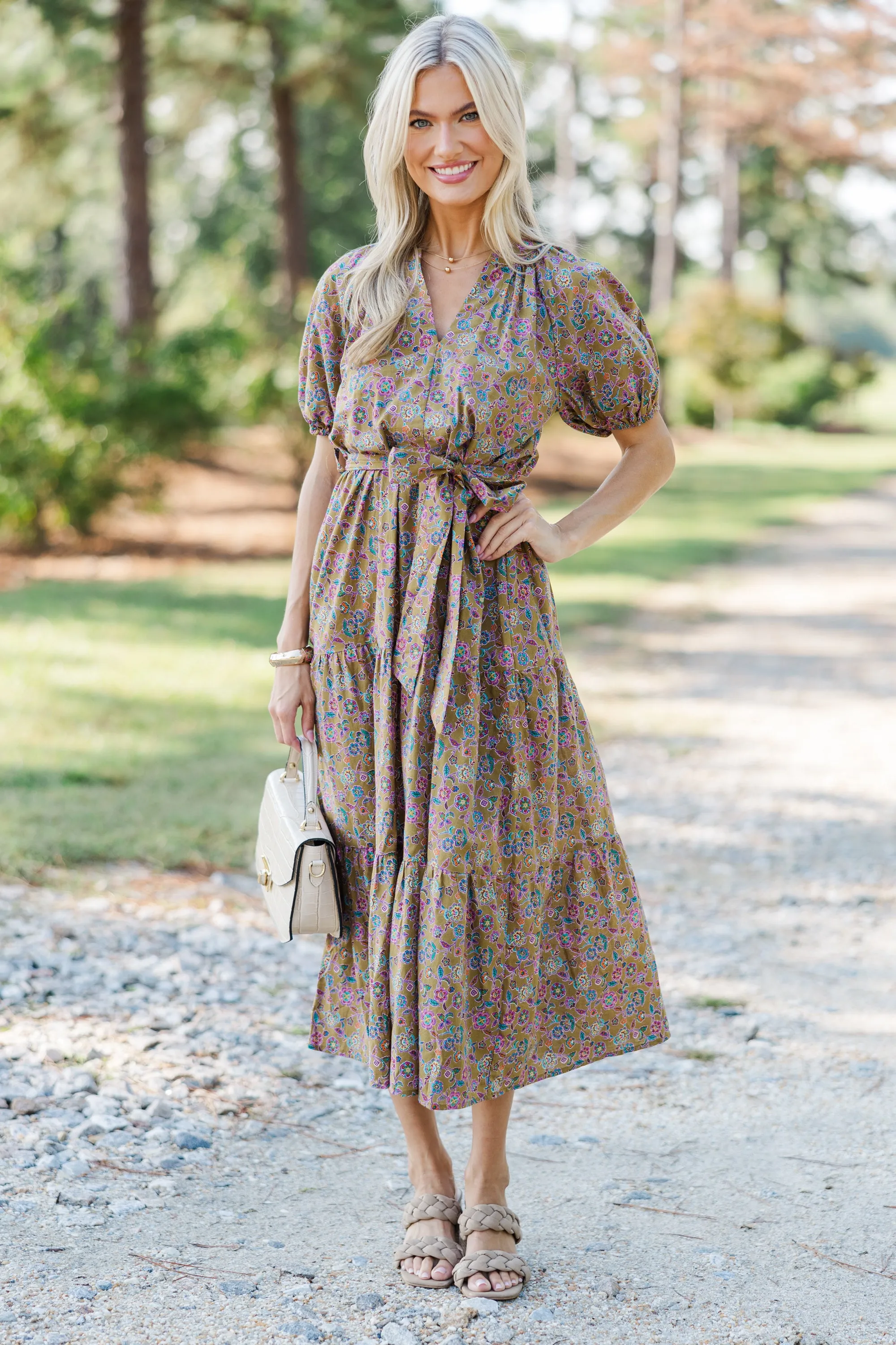 Pinch: I Knew You Well Camel Brown Floral Midi Dress