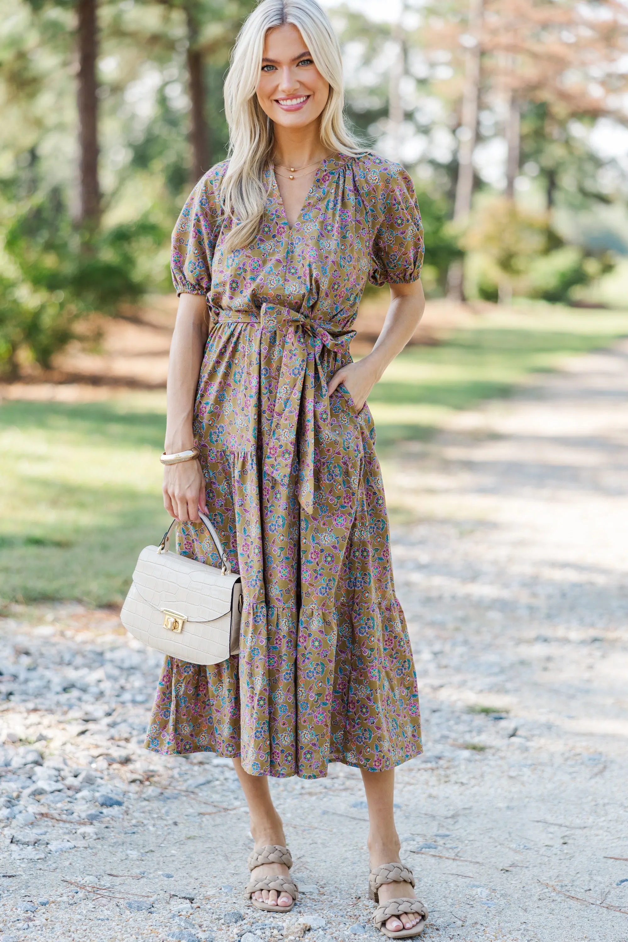 Pinch: I Knew You Well Camel Brown Floral Midi Dress