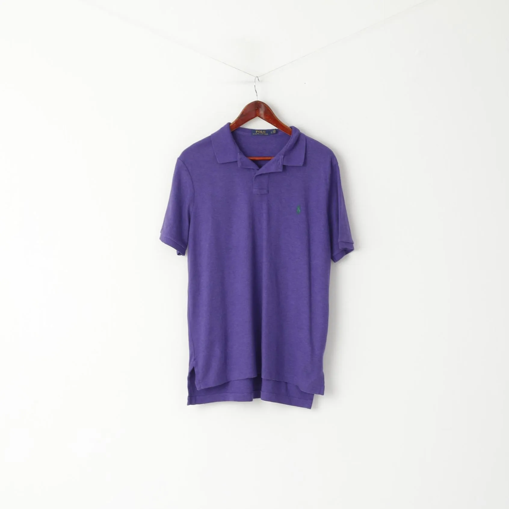 POLO Ralph Lauren Men L Polo Shirt Purple Cotton Stertch Short Sleeve Plain Top