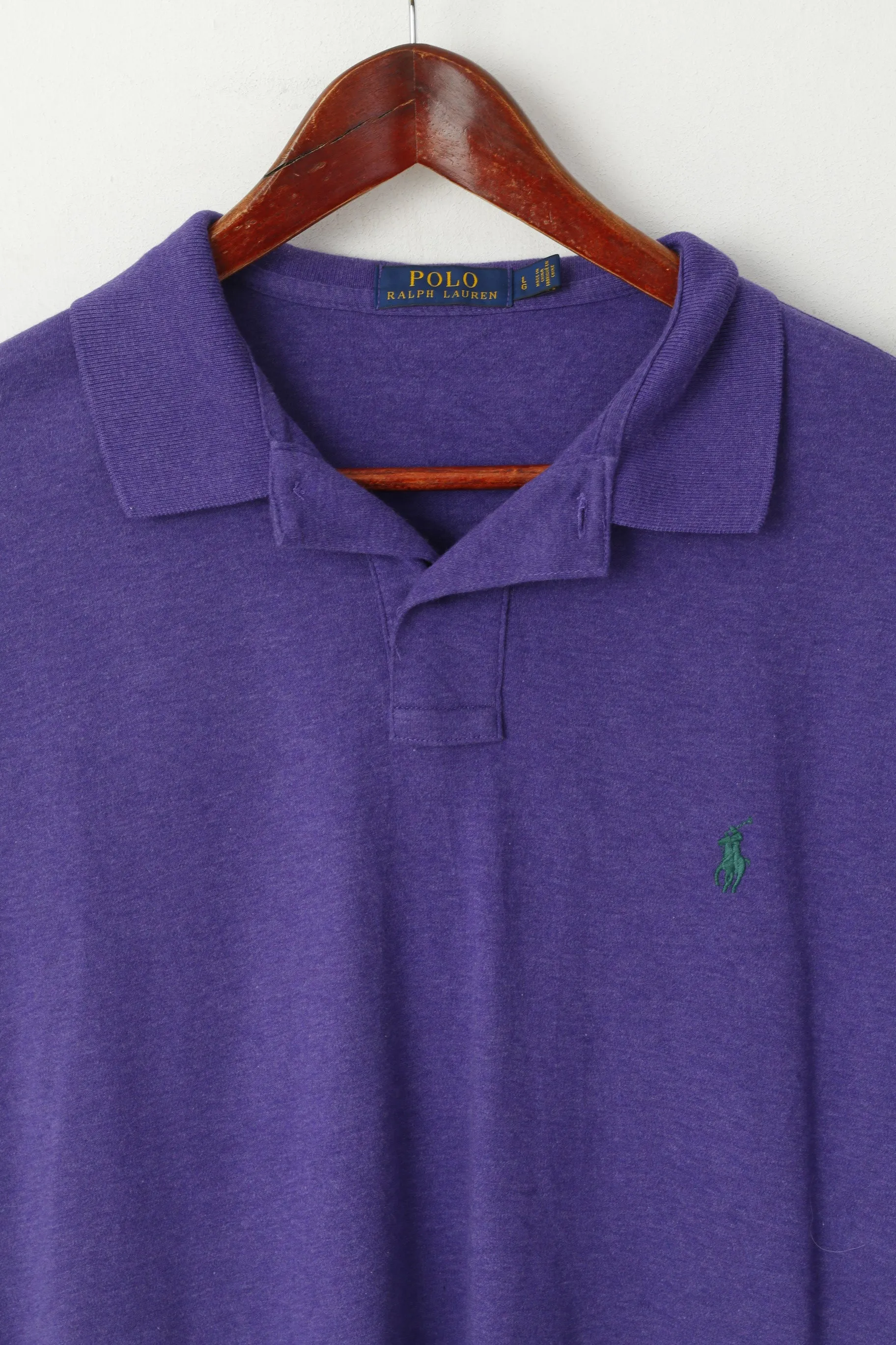 POLO Ralph Lauren Men L Polo Shirt Purple Cotton Stertch Short Sleeve Plain Top