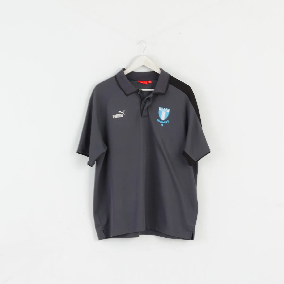 Puma Men XL Polo Shirt Grey Malmo FF Football Sweden Jersey Top