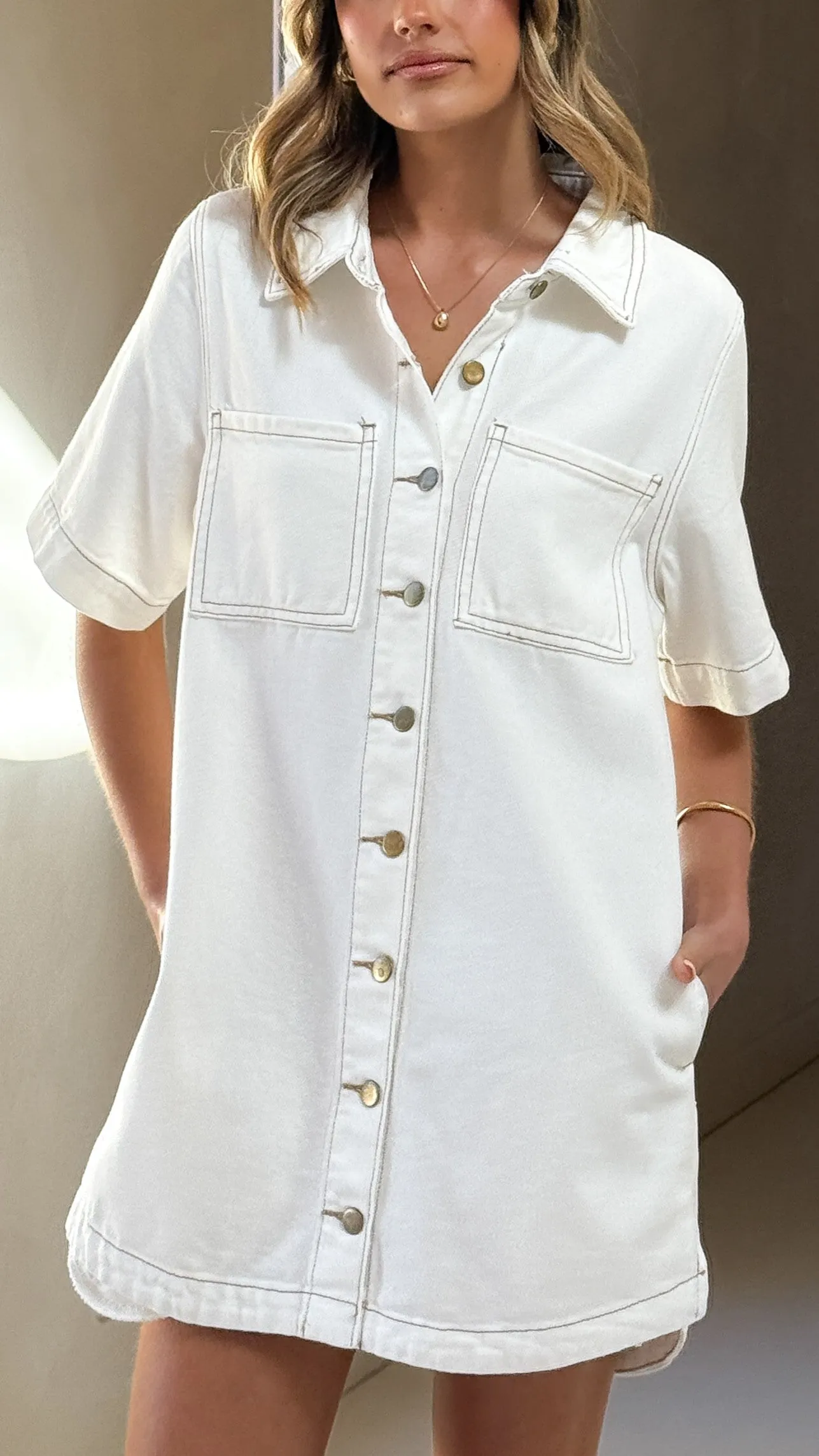 Rayna Denim Mini Dress - White Billy J