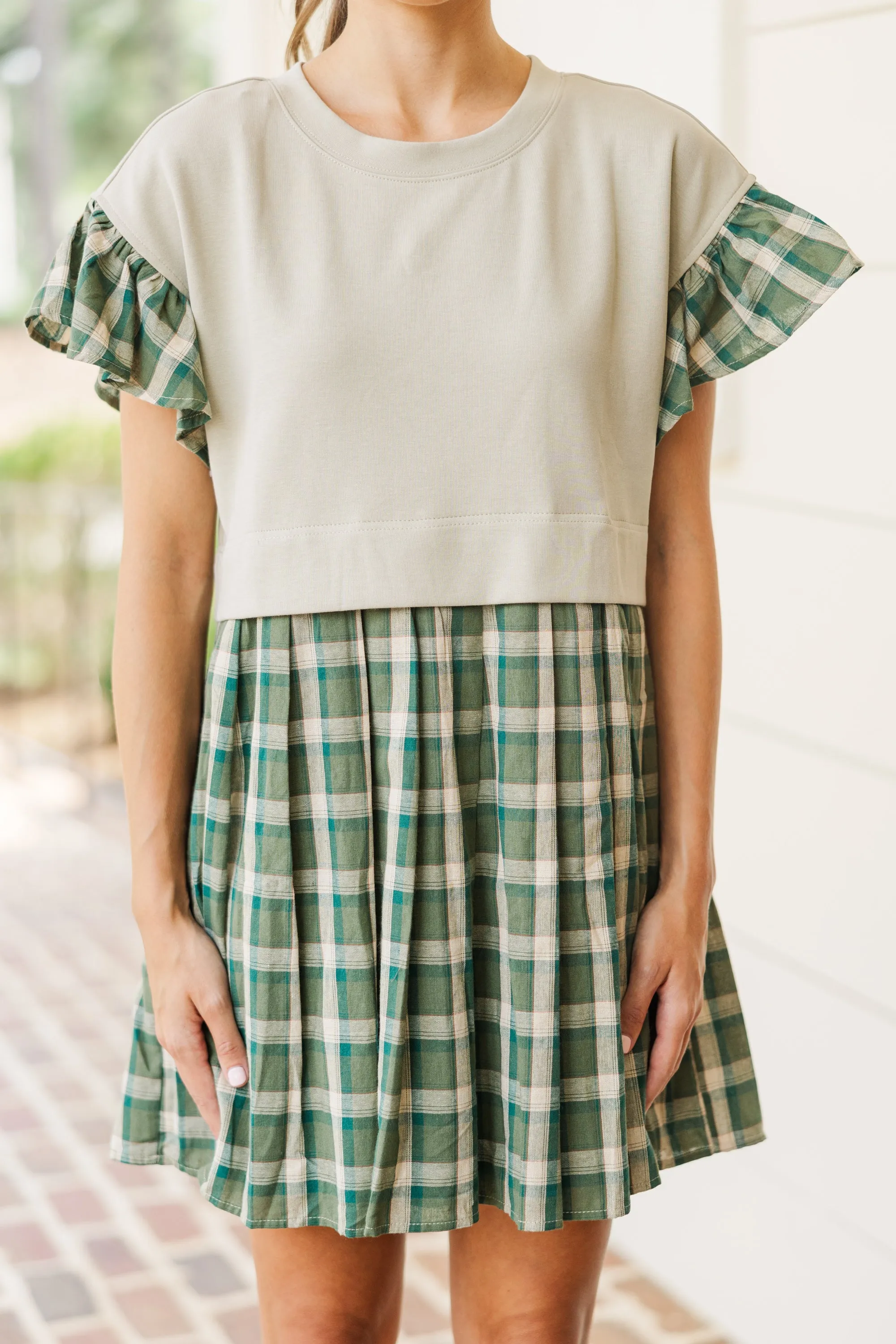 Reach For It Olive Green Plaid Dress