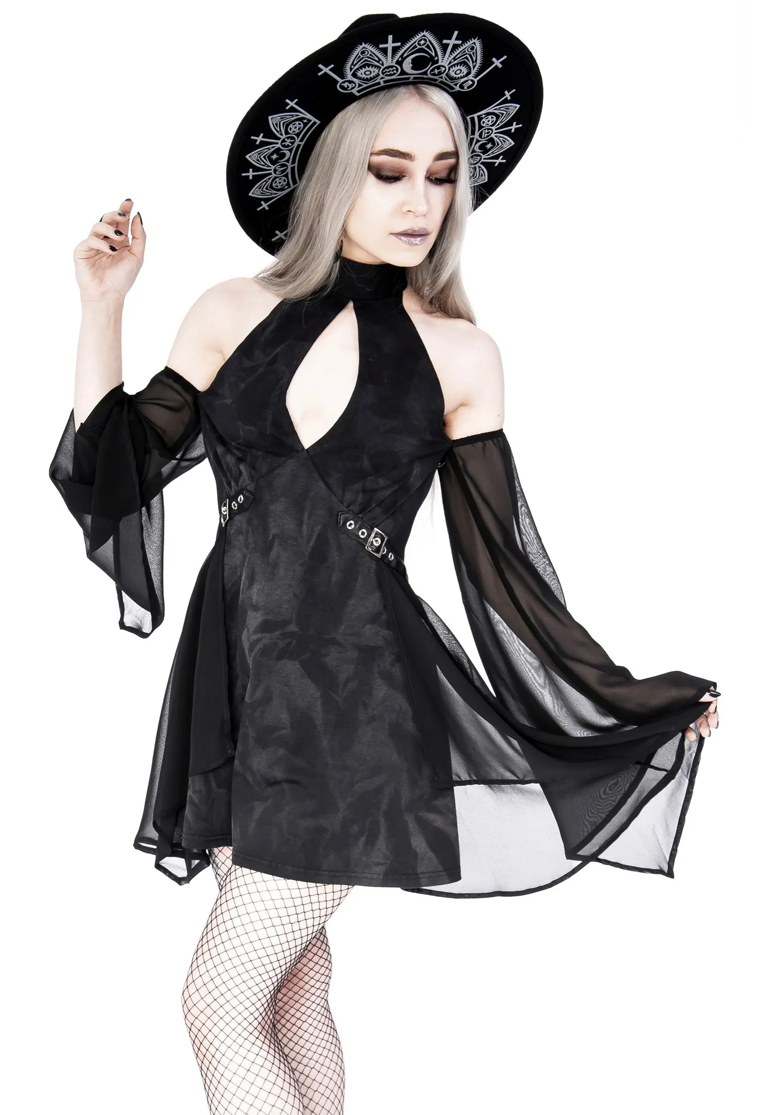 Restyle - Halterneck Floaty Fairy Acid Wash Tunic Black - Dress
