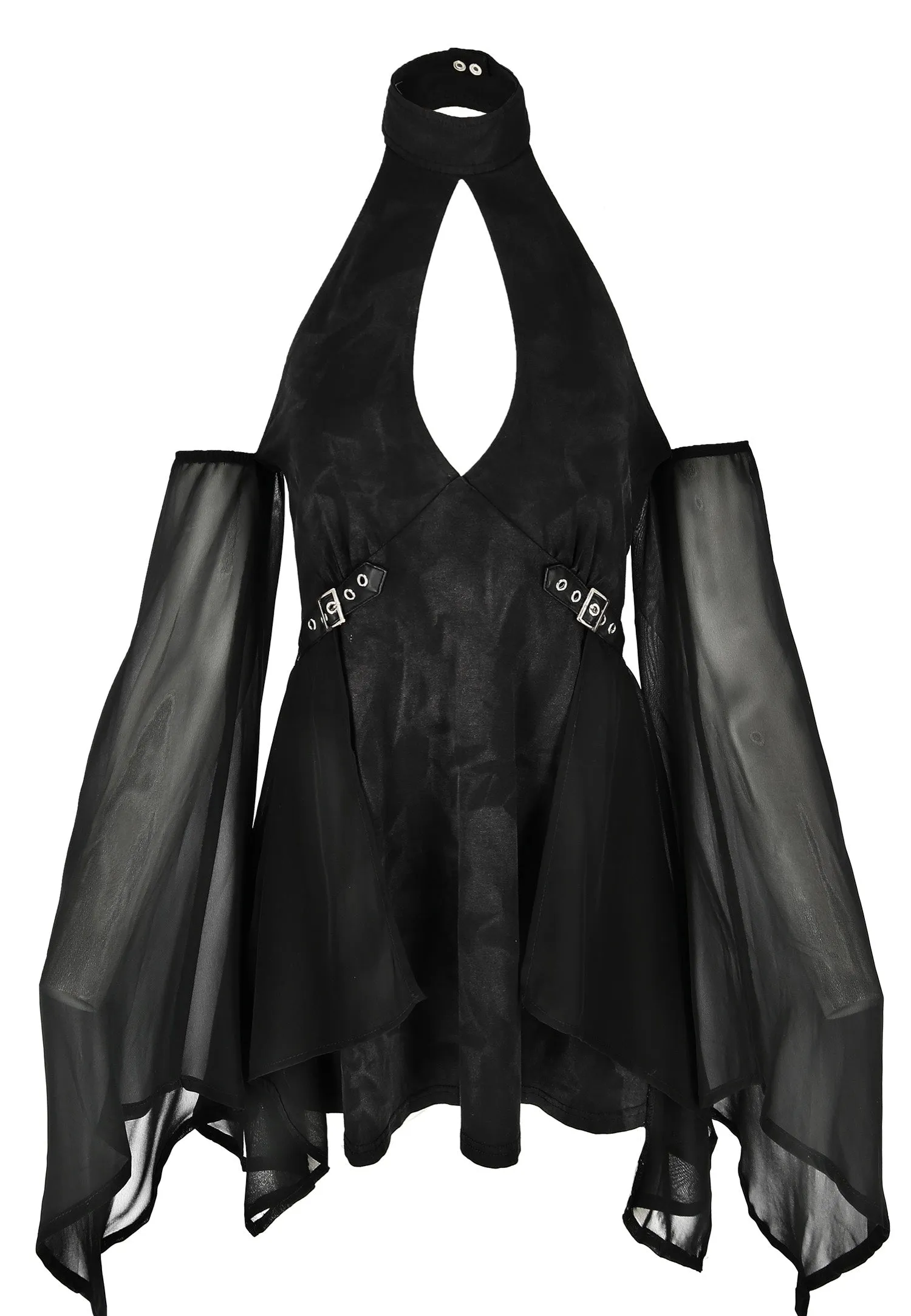 Restyle - Halterneck Floaty Fairy Acid Wash Tunic Black - Dress