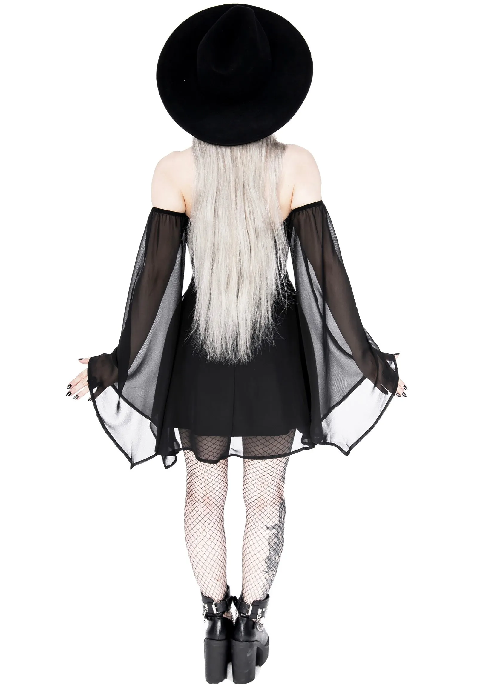 Restyle - Halterneck Floaty Fairy Acid Wash Tunic Black - Dress