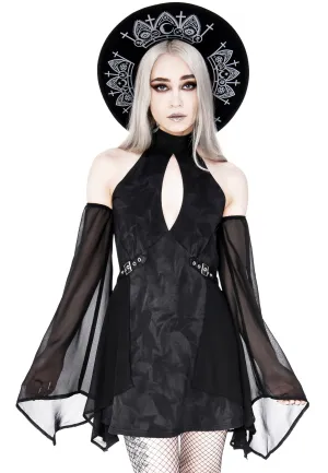 Restyle - Halterneck Floaty Fairy Acid Wash Tunic Black - Dress