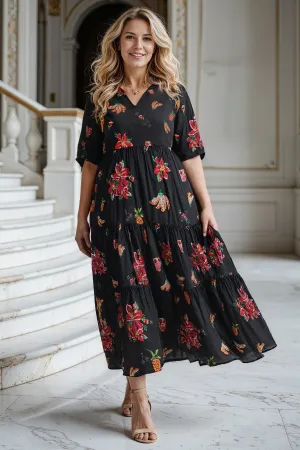 Sabre V-Neck Dress in Tapestry Blooms Adrift