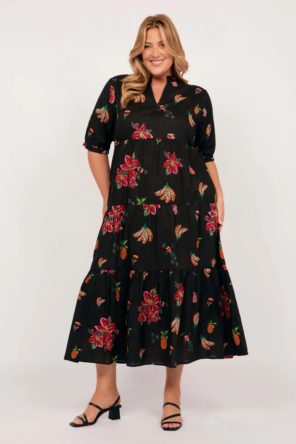 Sabre V-Neck Dress in Tapestry Blooms Adrift