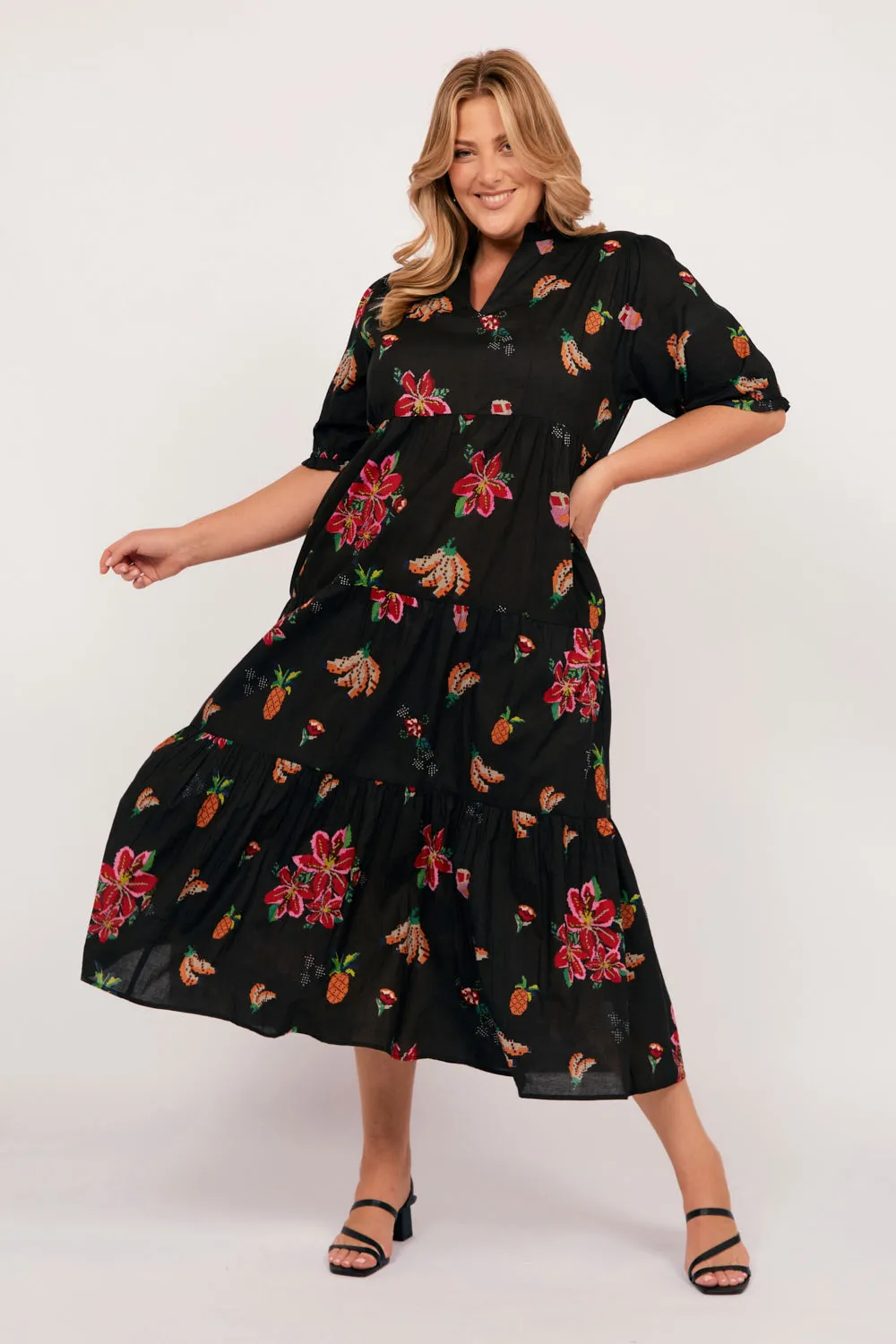 Sabre V-Neck Dress in Tapestry Blooms Adrift