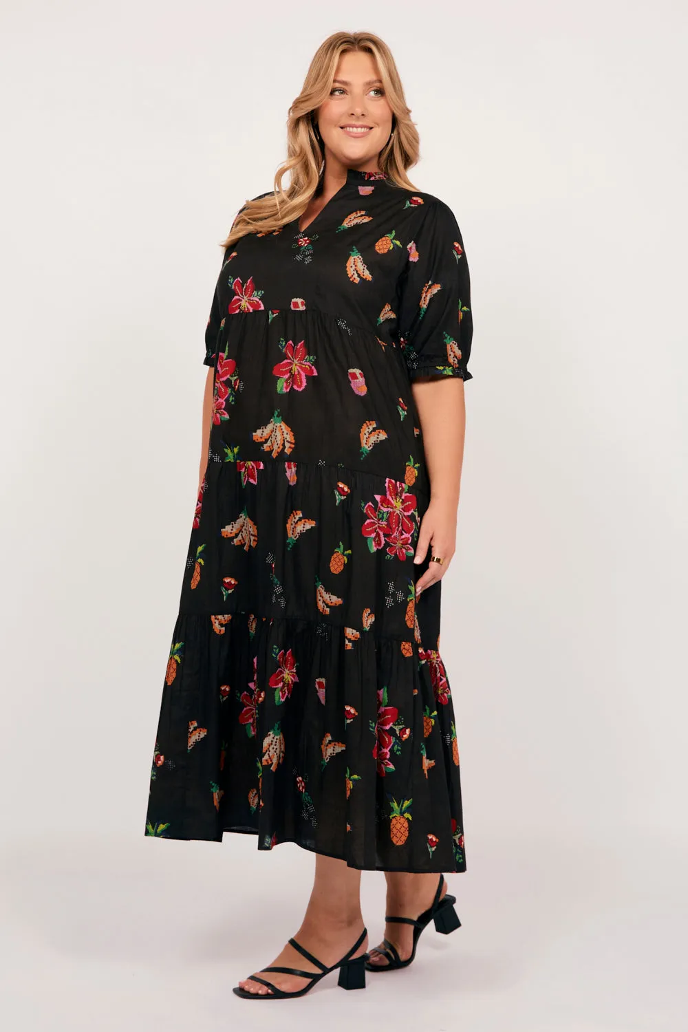Sabre V-Neck Dress in Tapestry Blooms Adrift