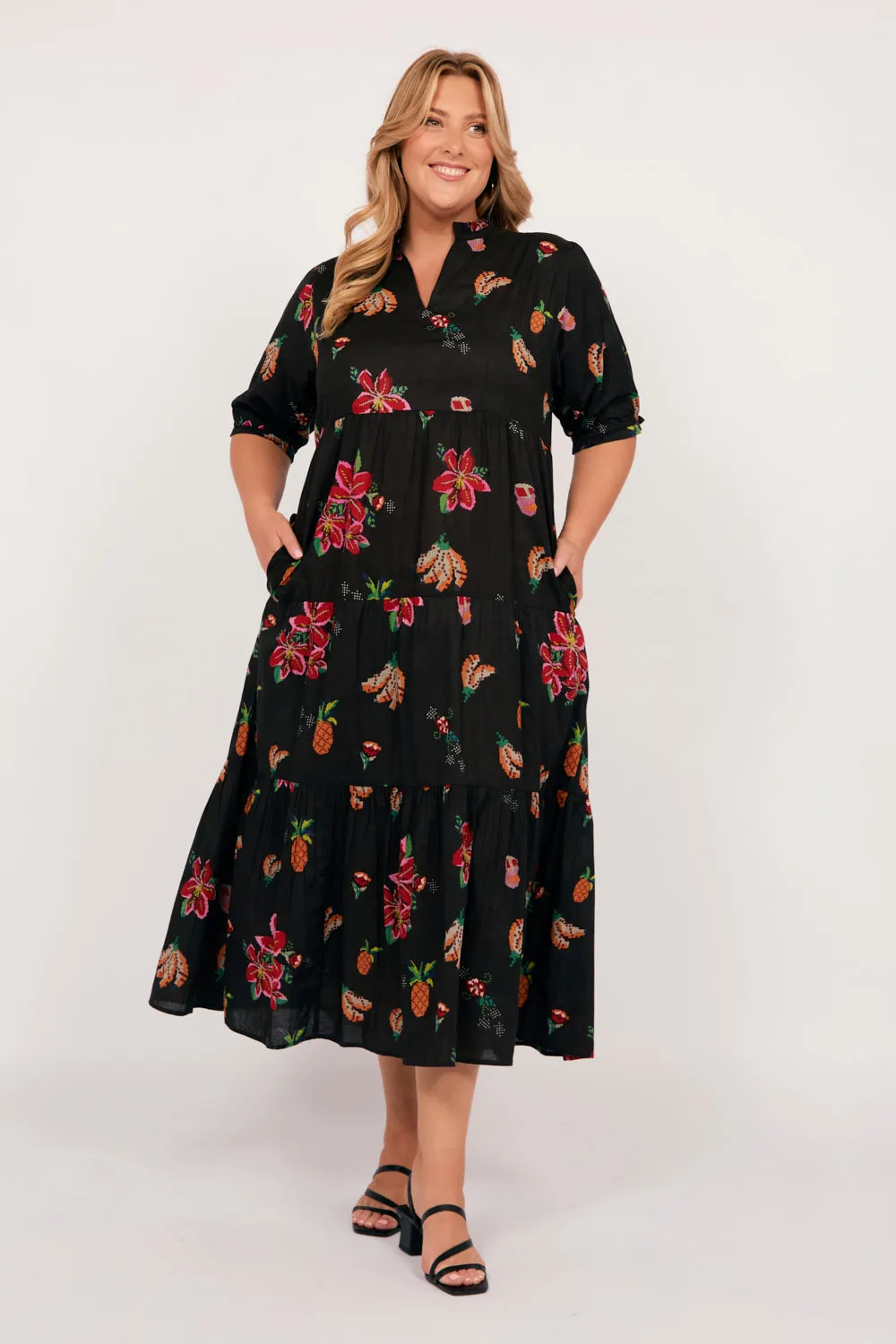 Sabre V-Neck Dress in Tapestry Blooms Adrift