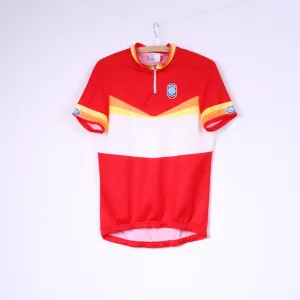 Seb Men XL Cycling Shirt Red Striped Zip Neck Sportswear Top Italy