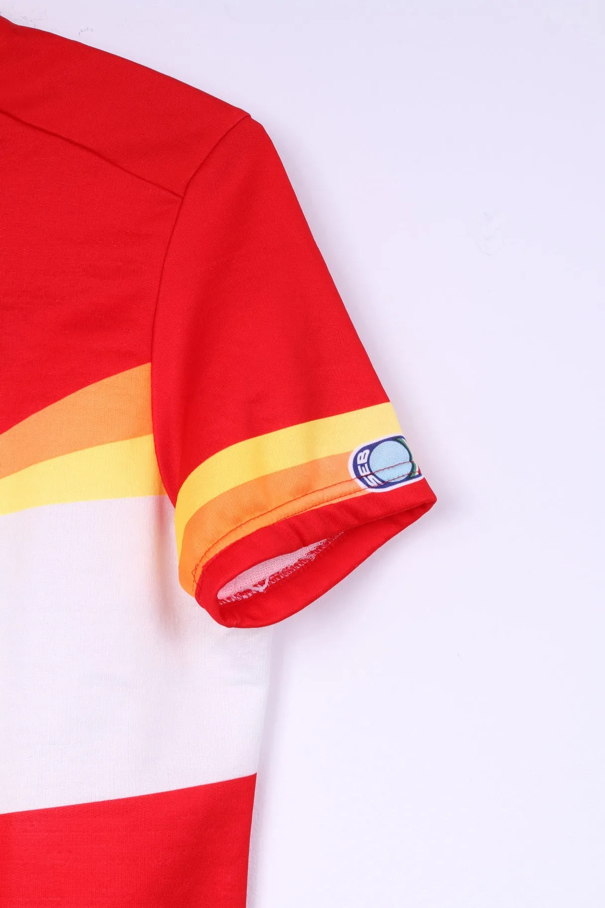 Seb Men XL Cycling Shirt Red Striped Zip Neck Sportswear Top Italy
