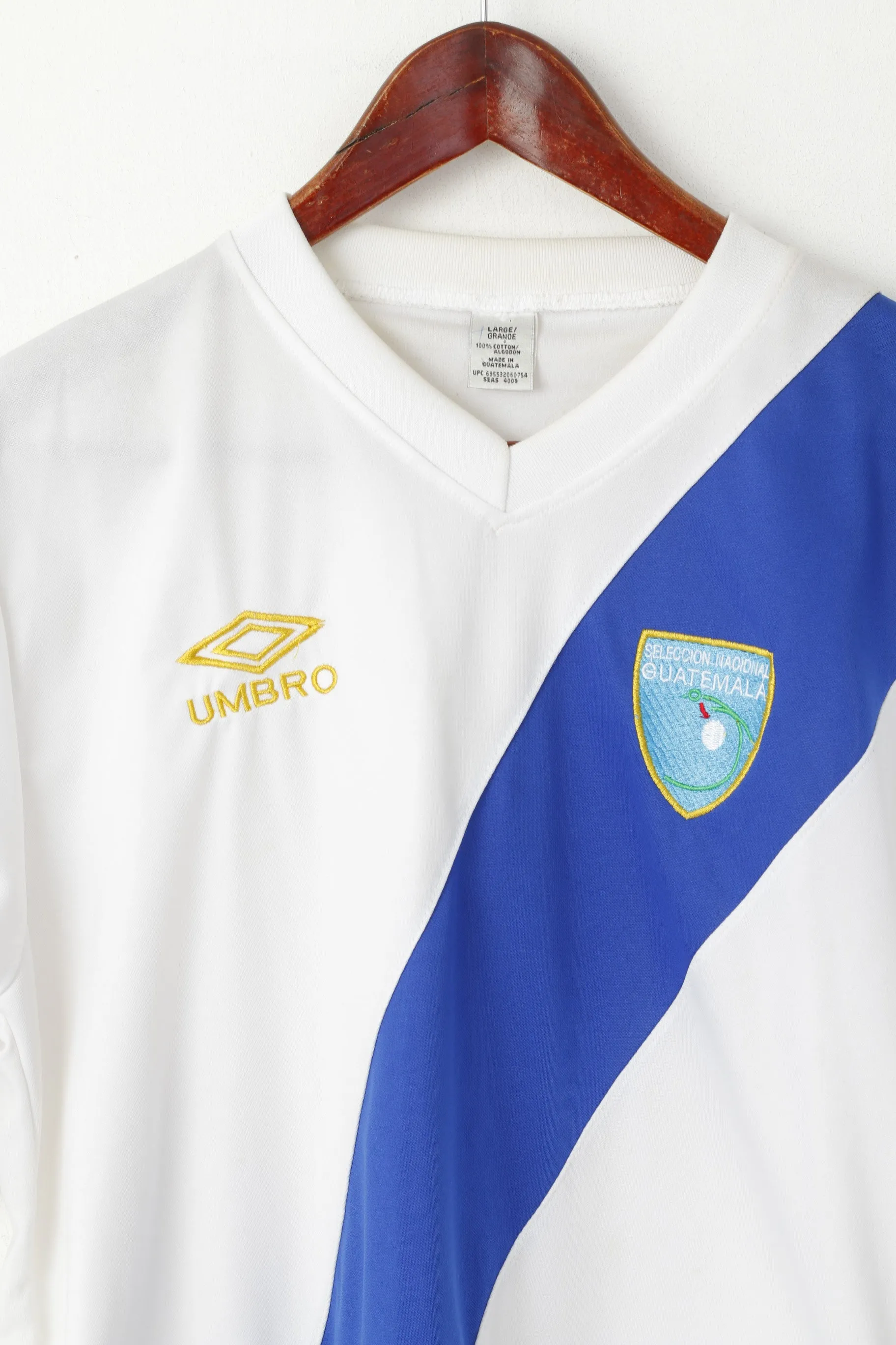 Seleccion Nacional Guatemala Men L Shirt White V Neck Football Jersey Top