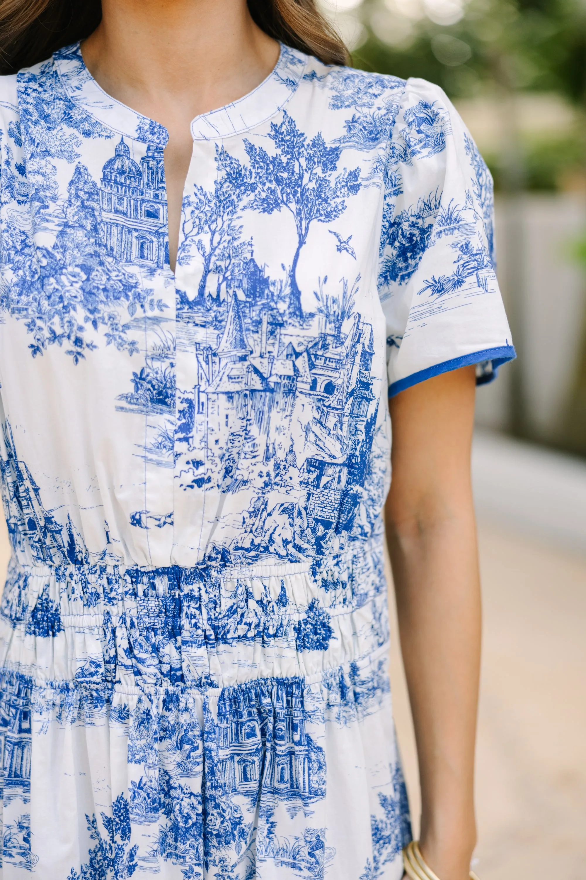 Share Your Happiness Blue Toile Maxi Dress