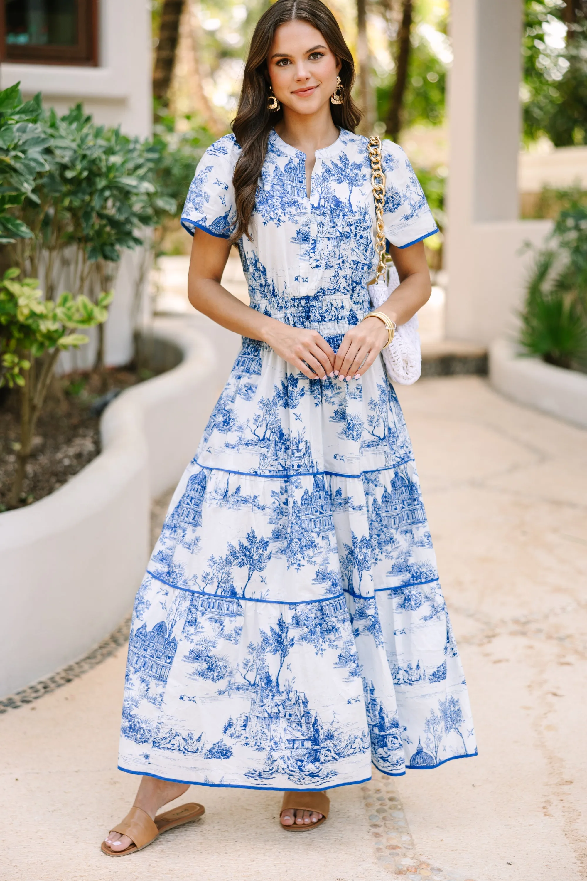 Share Your Happiness Blue Toile Maxi Dress