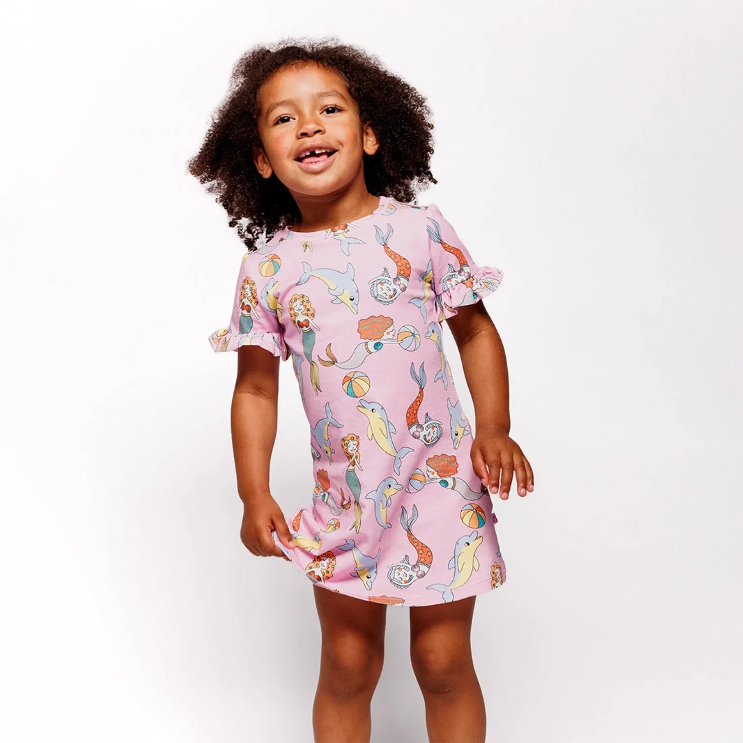 Smfolk Pink Lavender Kortrmet Dress With havfruer And delfiner