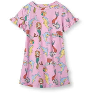 Smfolk Pink Lavender Kortrmet Dress With havfruer And delfiner