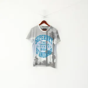 Superdry Men M Shirt Gray Cotton Graphic Palms Logo Short Sleeve Top