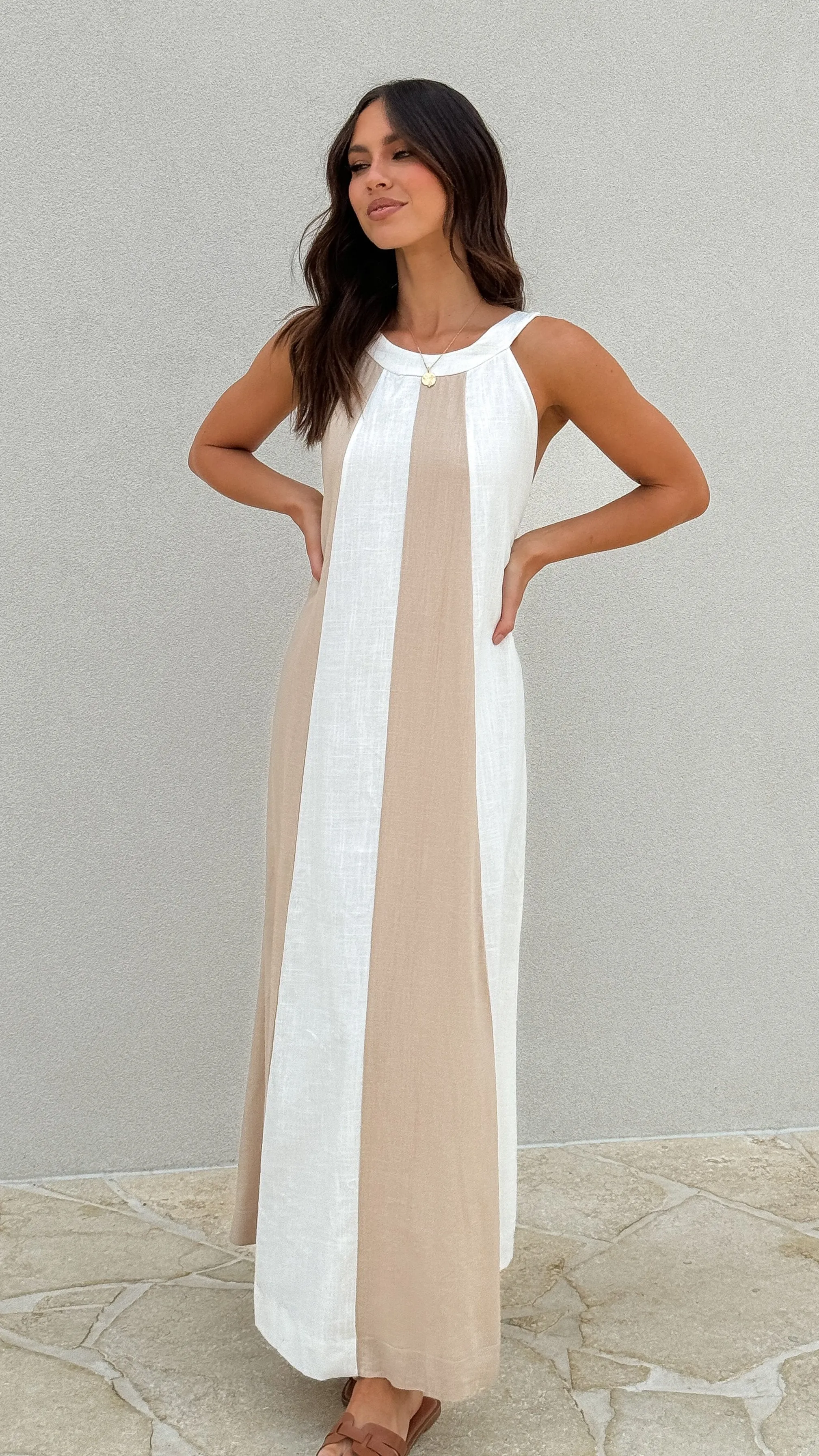 Talaith Maxi Dress - Beige / White Billy J