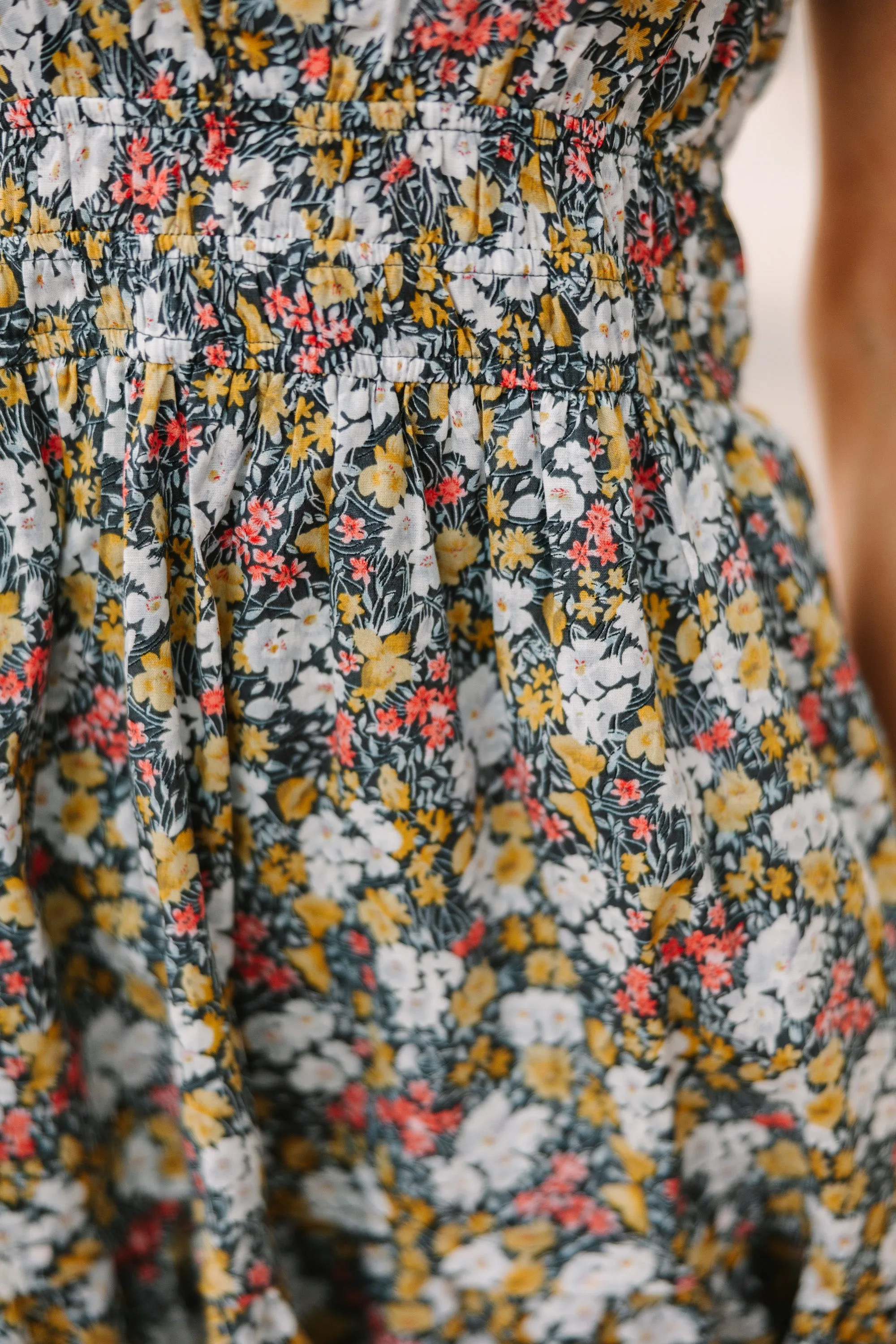 Tell It All Charcoal Gray Ditsy Floral Dress