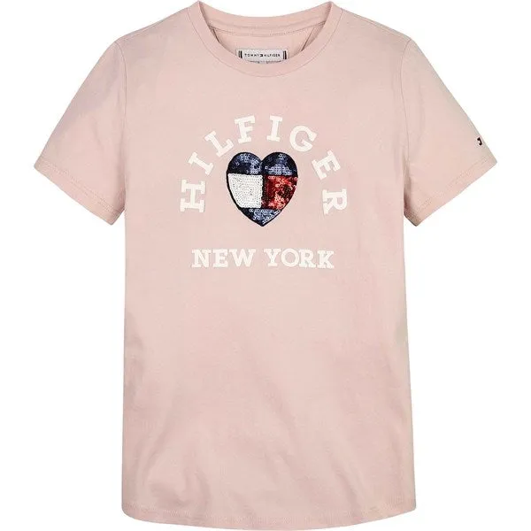 Tommy Hilfiger Sequins Graphic T-Shirt Whimsy Pink