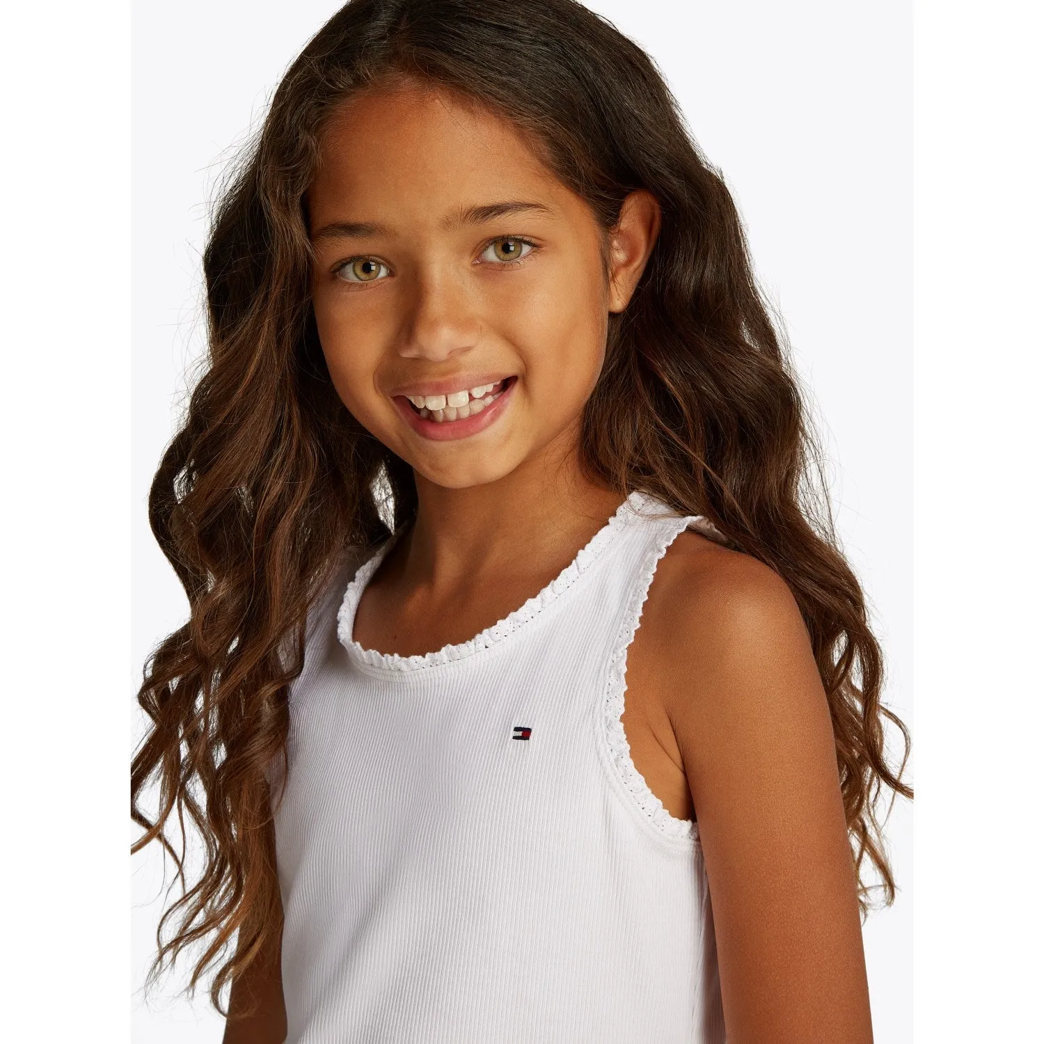 Tommy Hilfiger White Essential Rib Lace Tank Top
