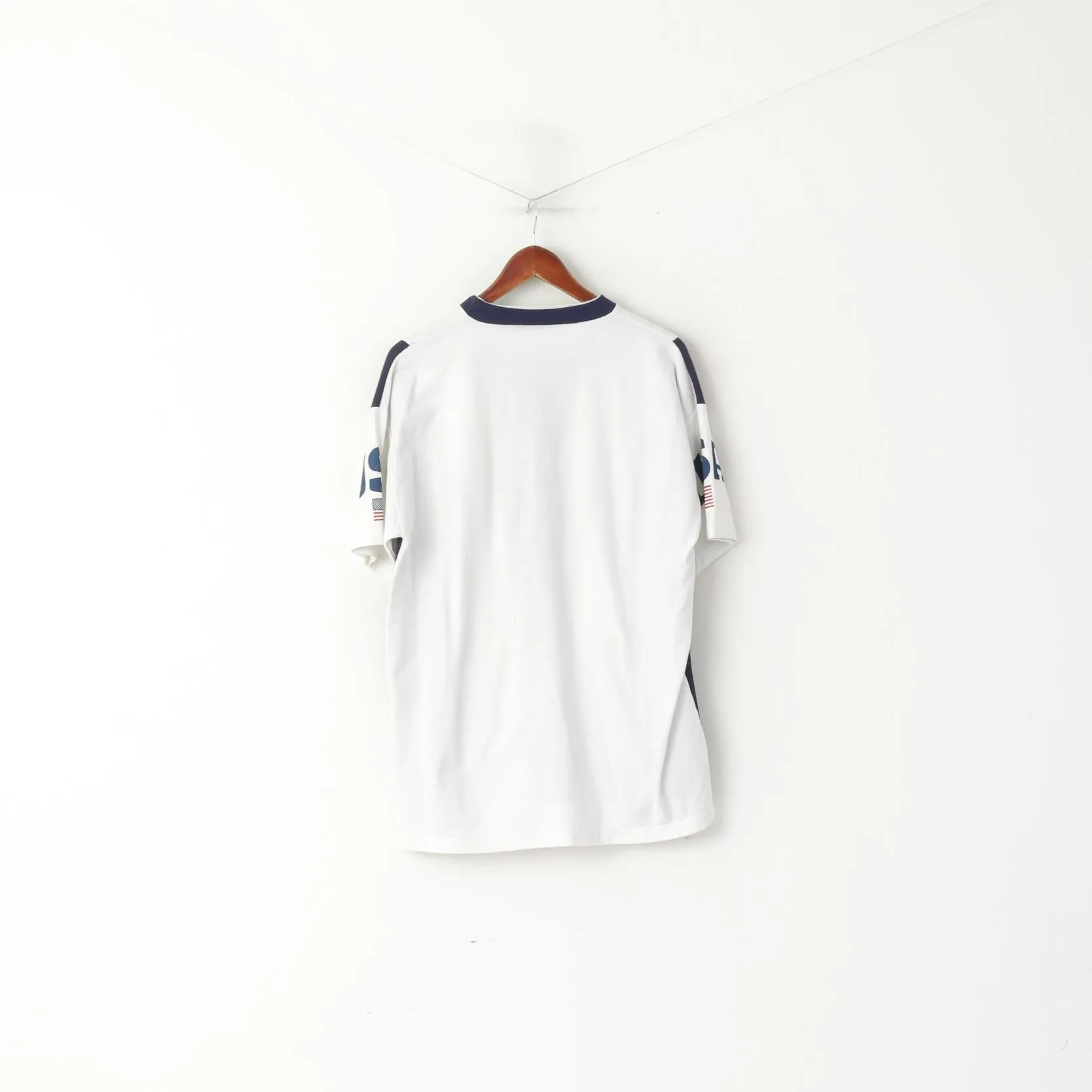 T's By DC Men XL Shirt White Striped Cotton USA Washington Crew Neck Top