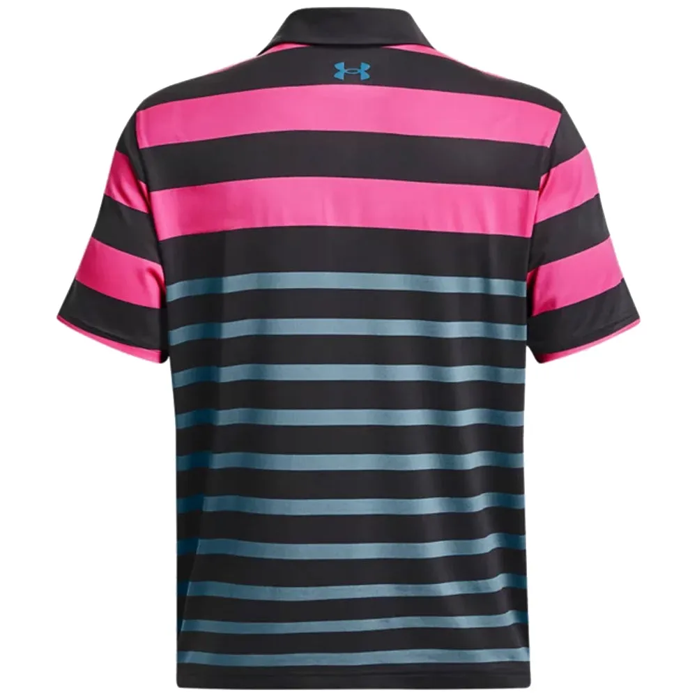 Under Armour Playoff 3.0 Rugby YD Stripe Polo Shirt - Black/Rebel Pink/Static Blue