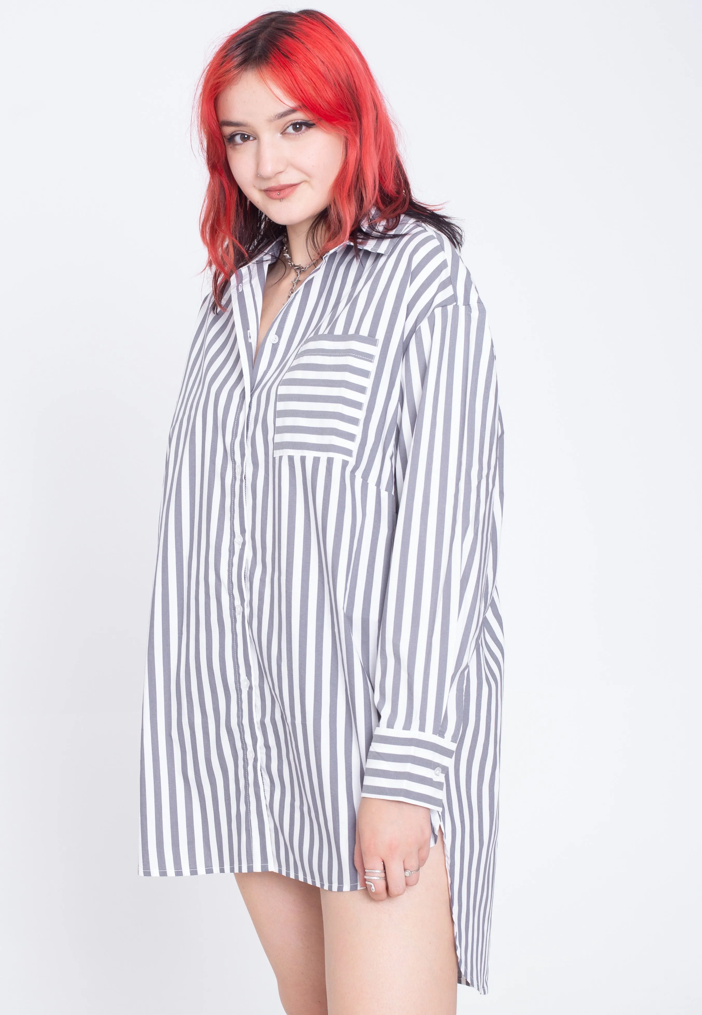 Urban Classics - Ladies Oversized Stripe White/Darkshadow - Shirt