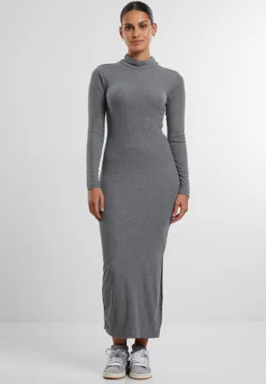 Urban Classics - Ladies Rib Longsleeve Mockneck Darkgreymelange - Dress
