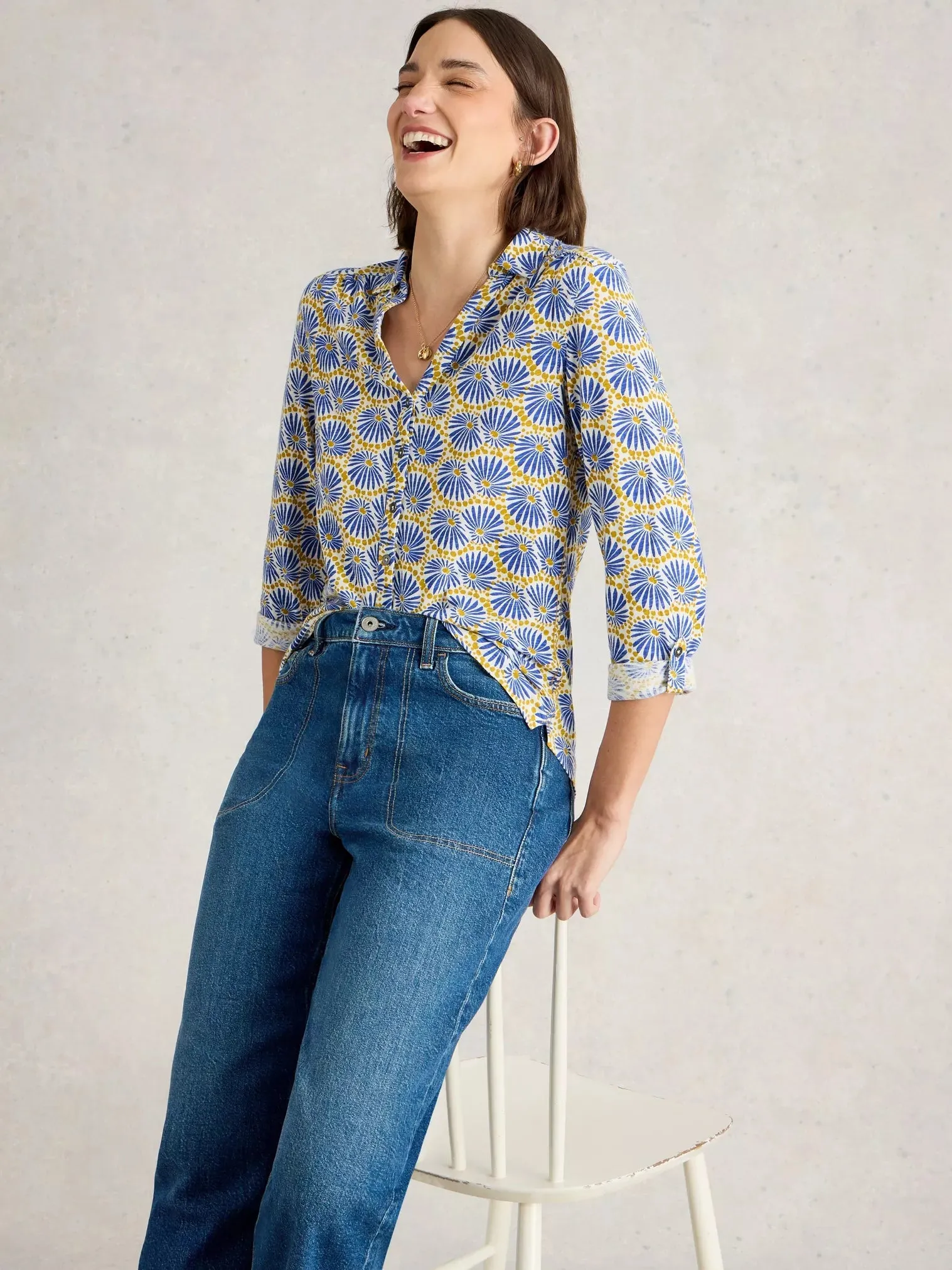White Stuff Annie Mid-Sleeve Jersey Shirt