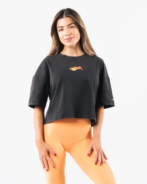 Wolf Crop Tee - Washed Black / Orange Alphalete Athletics