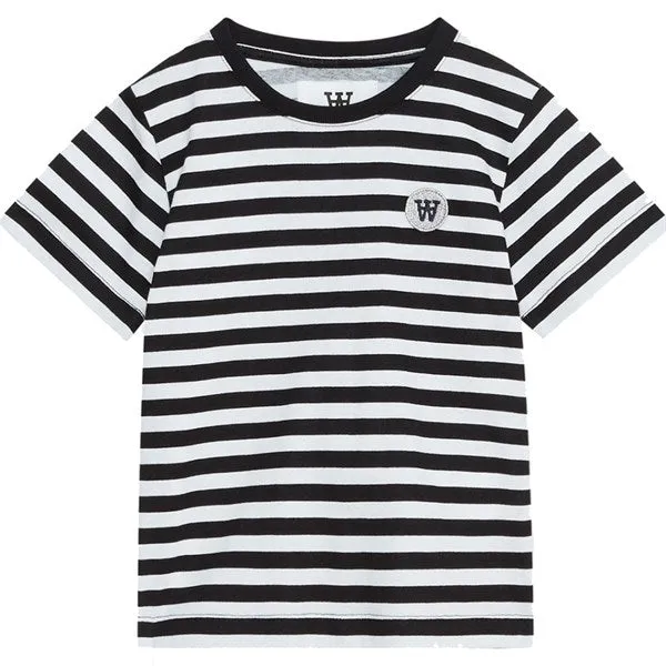 Wood Wood Black/White Stripes Ola Chrome Badge T-Shirt
