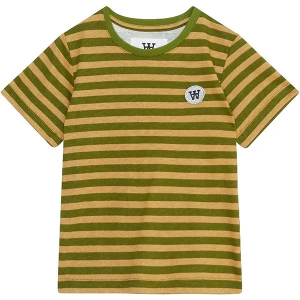 Wood Wood Khaki/Pesto Stripes Ola Chrome Badge T-Shirt