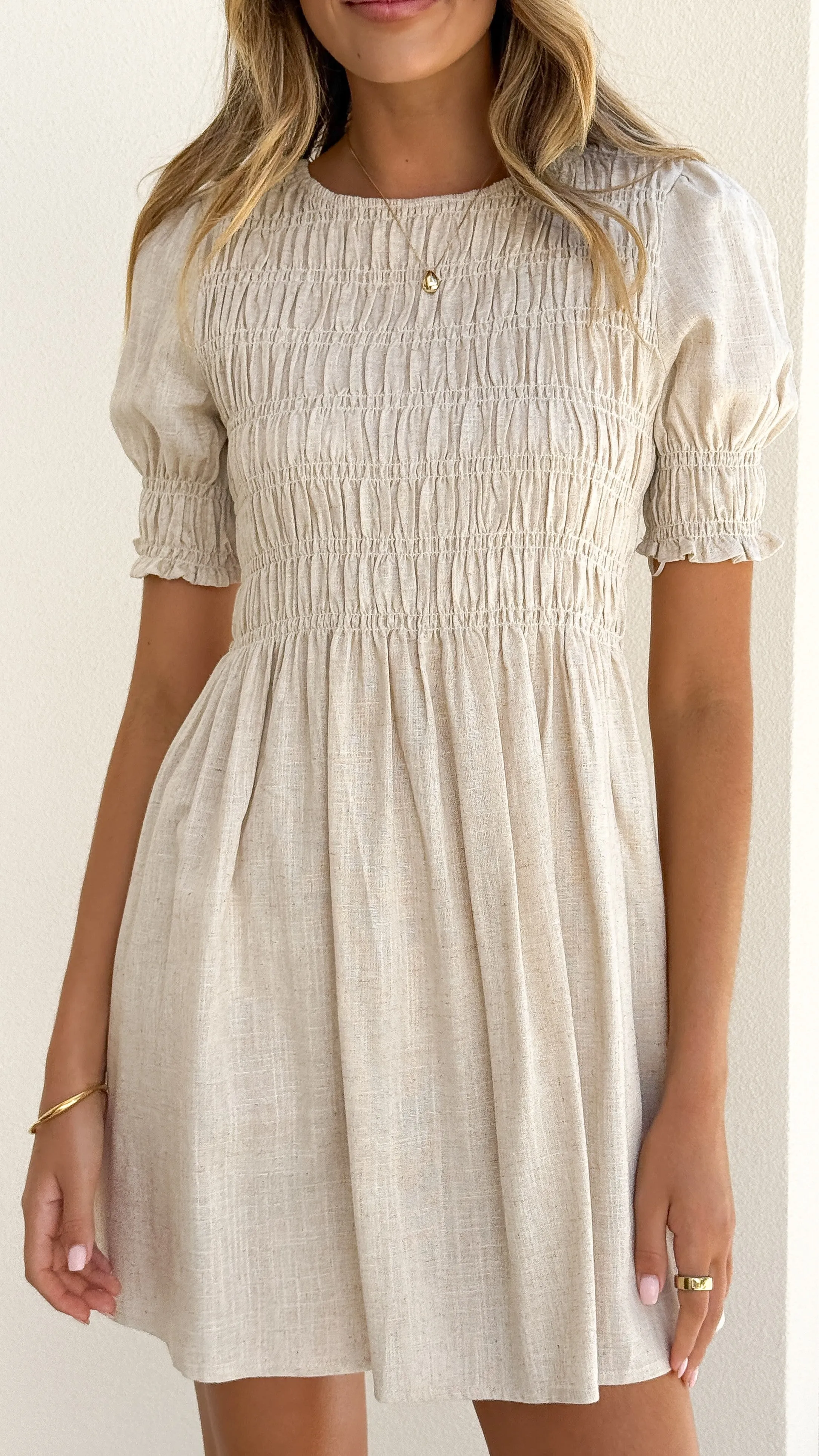 Yana Mini Dress - Beige Billy J