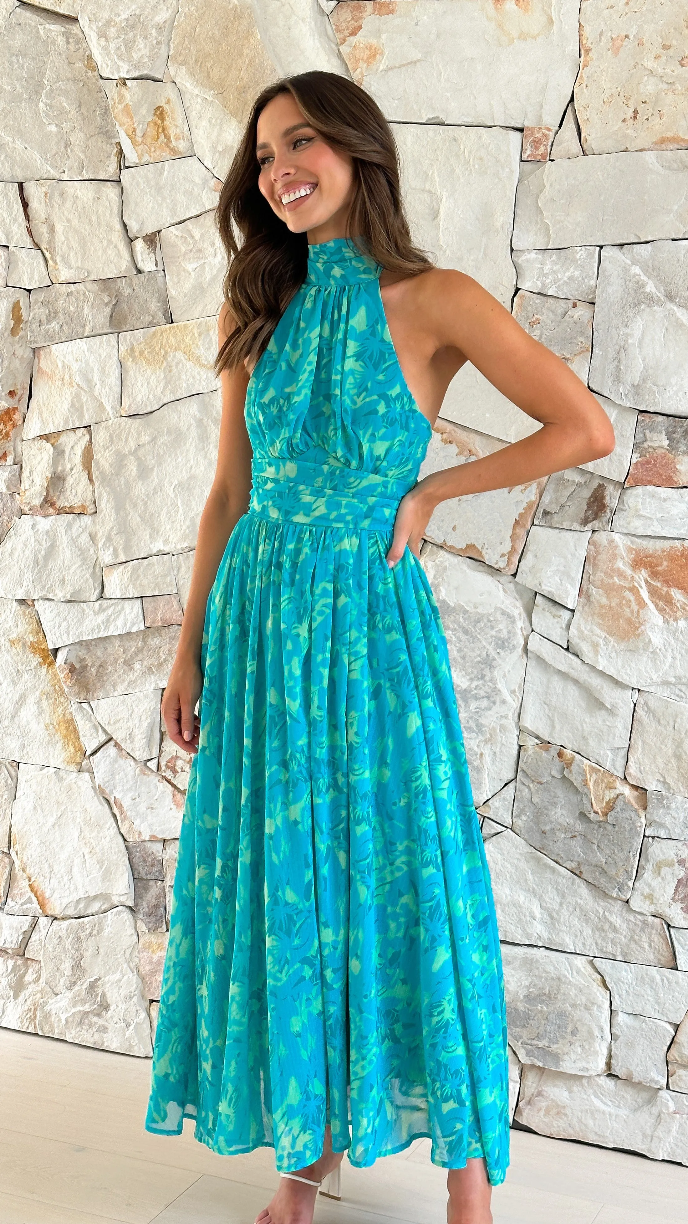 Zahava Maxi Dress - Green Floral Billy J